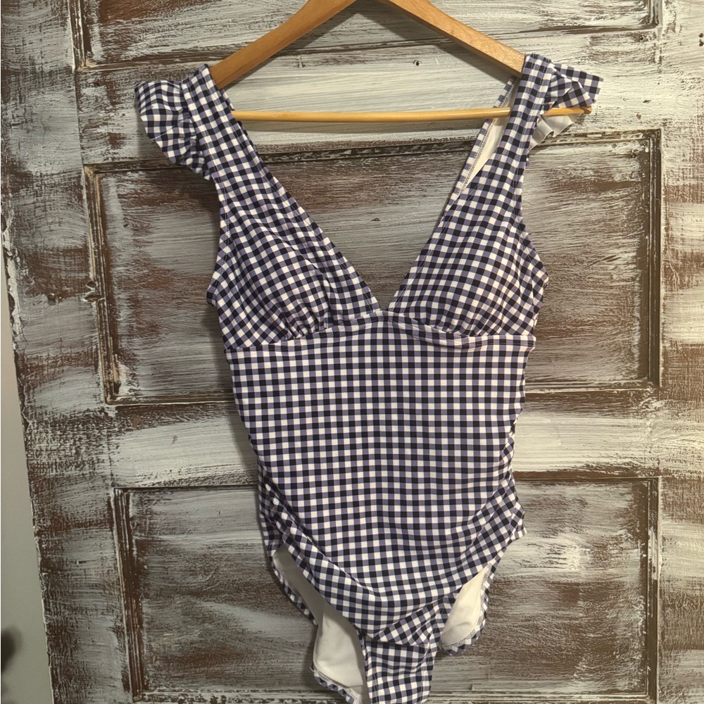 Kona Sol Women's Gingham One Piece Swimsuit - Navy and White